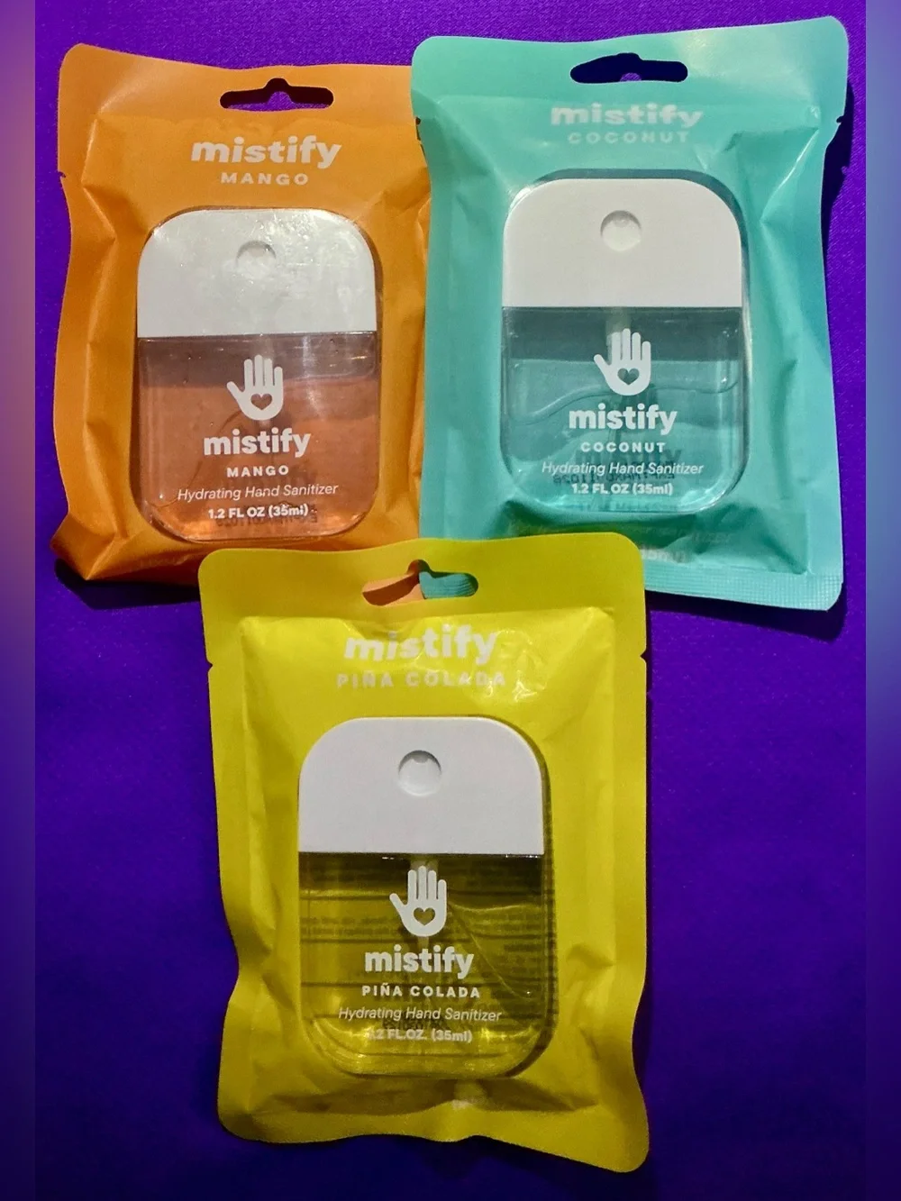 Mistify Hydrating Hand Sanitizers — Mango, Coconut, Piña Colada
